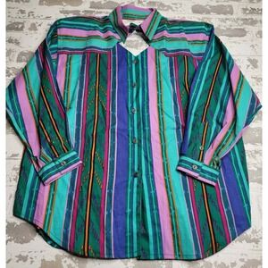 Vintage Arroyo Striped Western Long Sleeve Button Up Women's Large With Cutout